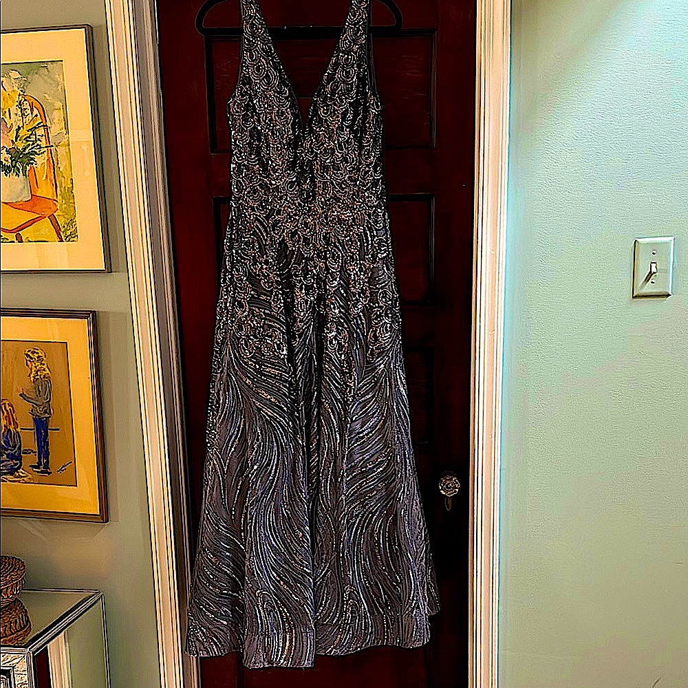 Elegant Jovani Gray And Silver Evening Dress